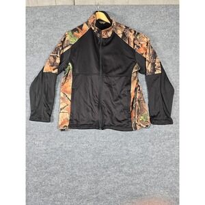 Guide Gear Mens Camo Fleece Lined Jacket Black Orange Leaf Print Full Zip Size L